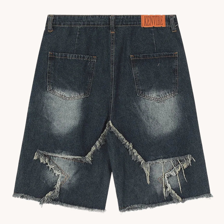 Gene Vintage Splicing Star Denim Shorts