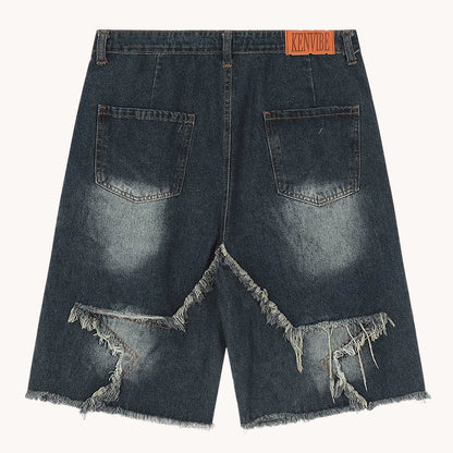 Gene Vintage Splicing Star Denim Shorts