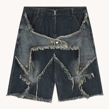 Gene Vintage Splicing Star Denim Shorts